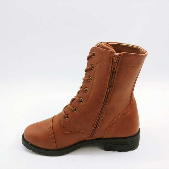 Wild Diva Lounge Tasha 04 Combat Boots Cognac New - Picture 2 of 10